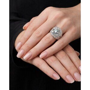 NEW Fashion CZ Moissanite Statement Ring Silvertone Women 17 US 8
